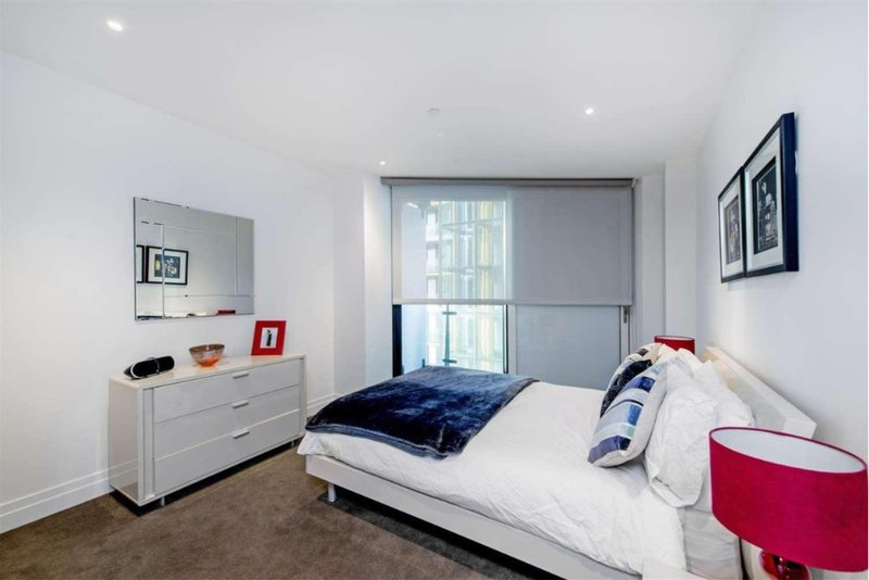 Bedroom with blue throw