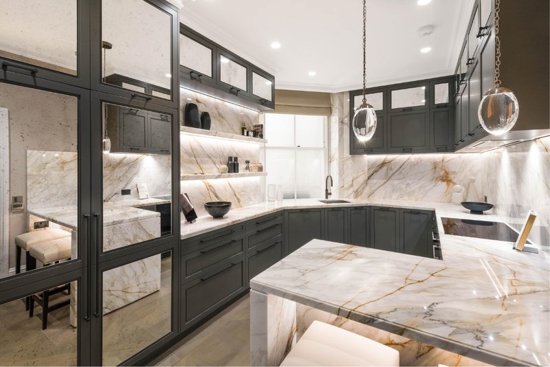 Kitchen with marble worktops