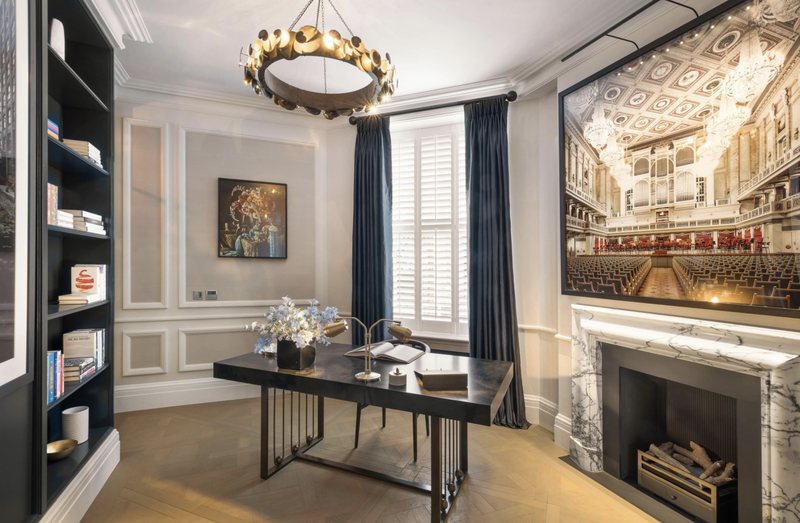 Study with fireplace and desk