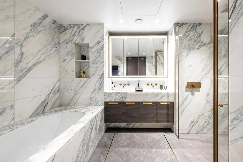Marble bathroom with bath