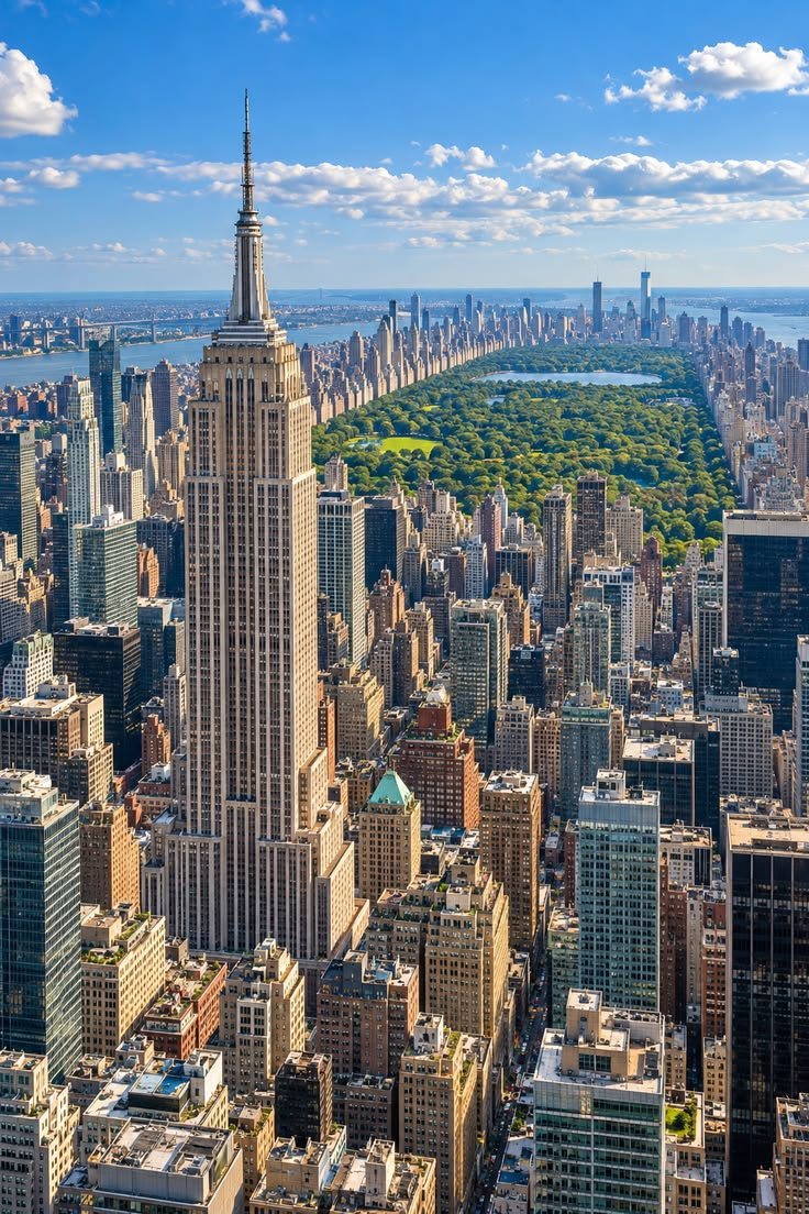 Aerial view of Manhattan with the Empire State Building and Central Park